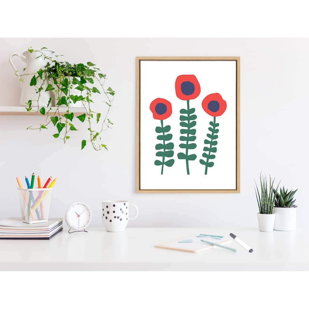 Kate and Laurel Sylvie Red Flowers Framed Canvas by Myriam Van Neste