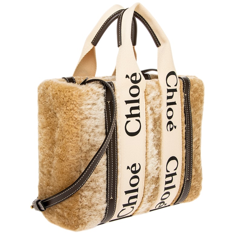 Chloe Small Woody Tote Bag in Shearling