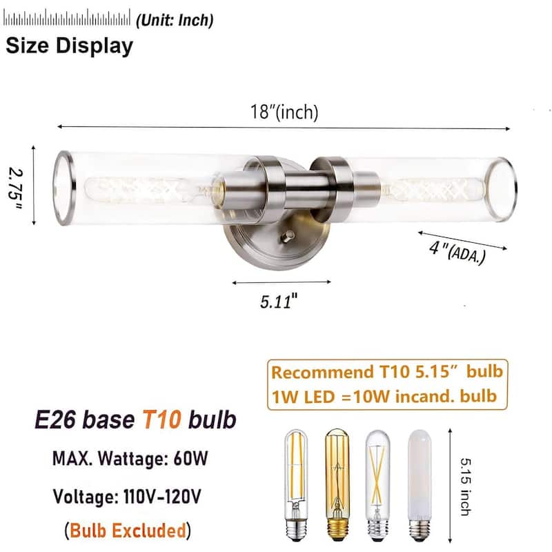 2 light vanity light nickel hallway light glass, metal wall light