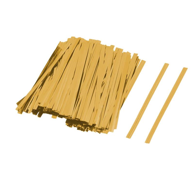 Gift DIY Candy Biscuit Bag Lollipop Packing Sealing Twist Ties Gold Tone 300pcs - Gold Tone