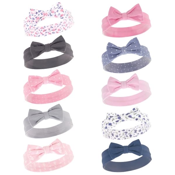 slide 1 of 1, Hudson Baby Infant Girl Cotton Headbands 10pk, Pink Blue Flower, 0-24 Months - Pink Blue Flower Pink Blue Flower - 0-24 Months