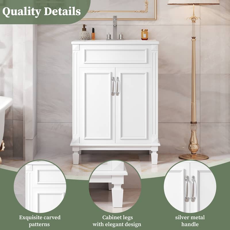 24'' Bathroom Vanity with Sink, Solid Wood Frame, Modern Storage Cabinet with 2 Soft-Close Doors & Shelf