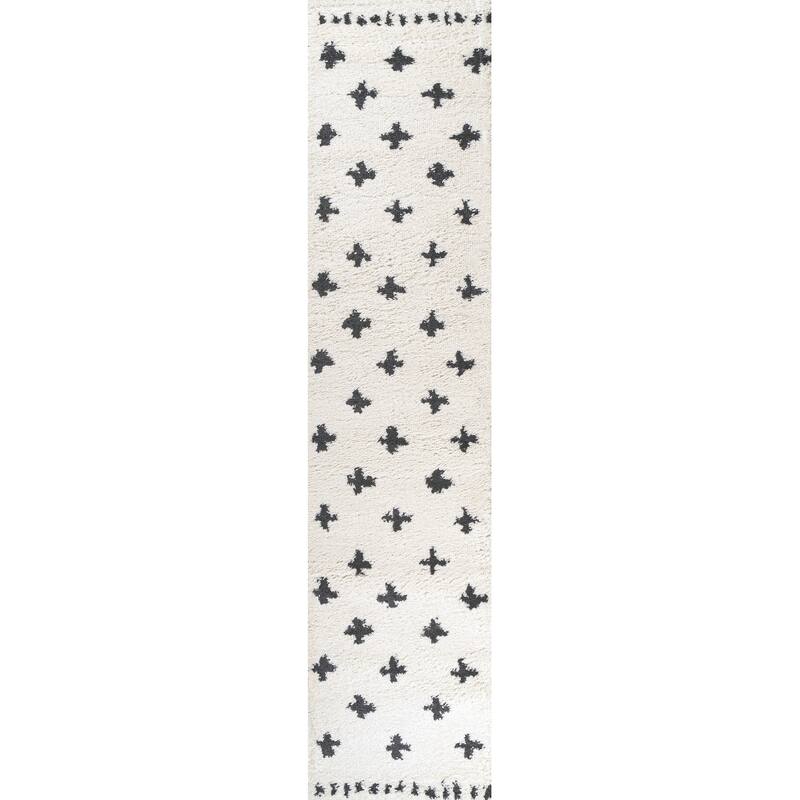 JONATHAN Y Calvia Berber Geometric Shag Area Rug - 2 X 10 - White/Black