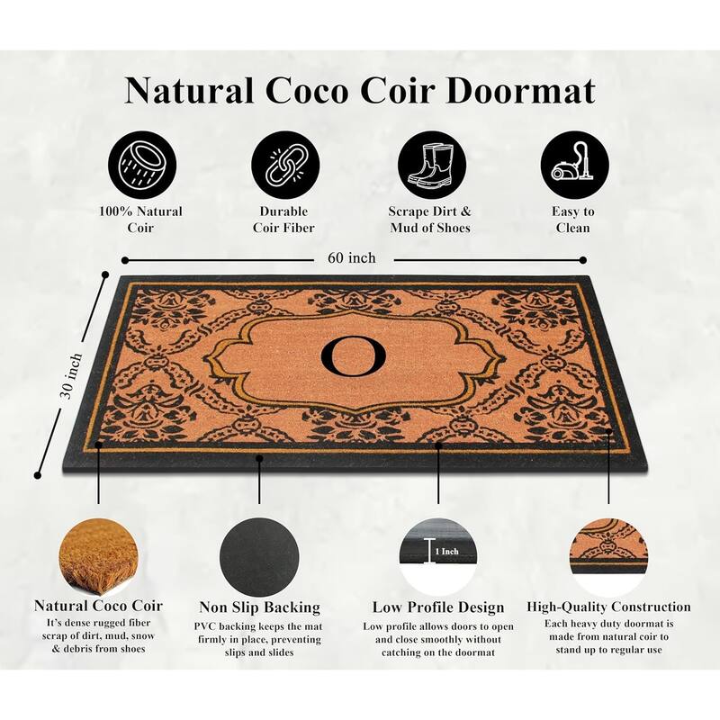 A1HC Uriel Bleached Coir Anti-shred Monogrammed Doormat, 30" X 60"