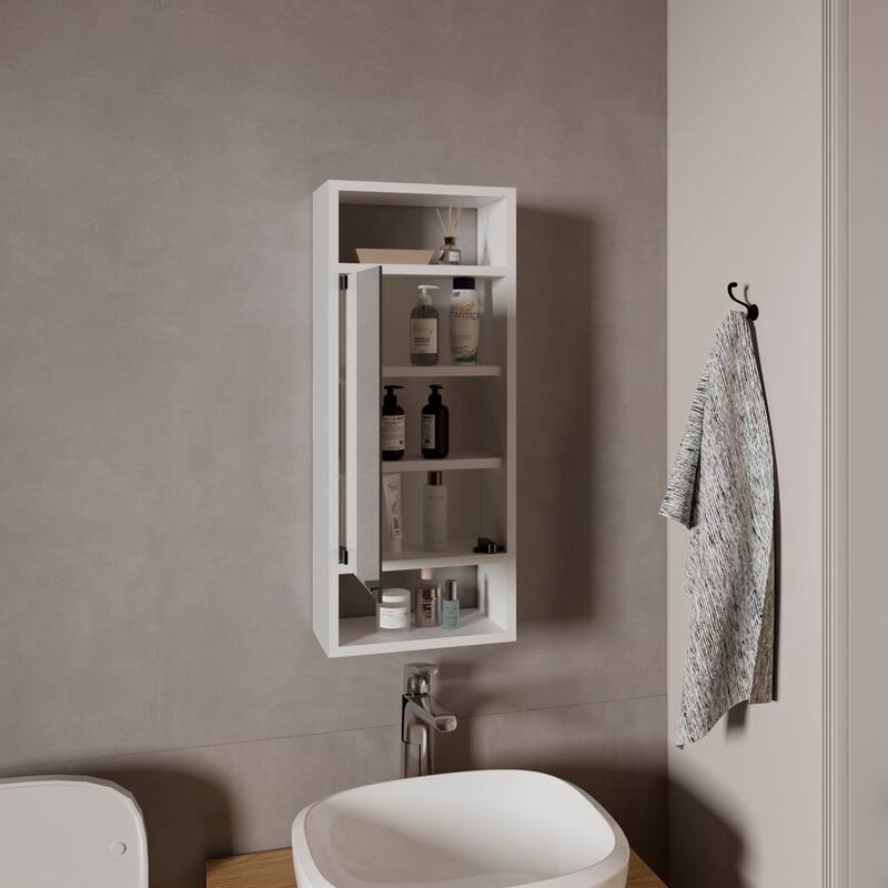 Uros Wall-Mounted Mirror Medicine Cabinet With One Door And Interior Storage Shelves, White