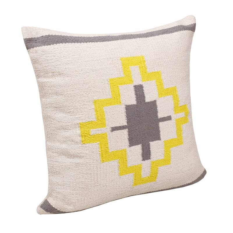 Hand Woven Geometric Medallion Square Throw Pillow - 20" - Gray and White