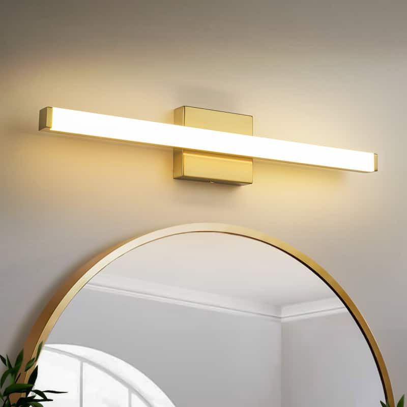 23.6 in. 1-Light Modern Black/Gold Linear Bathroom Vanity Light over Mirror Integrated LED Wall Light - Gold
