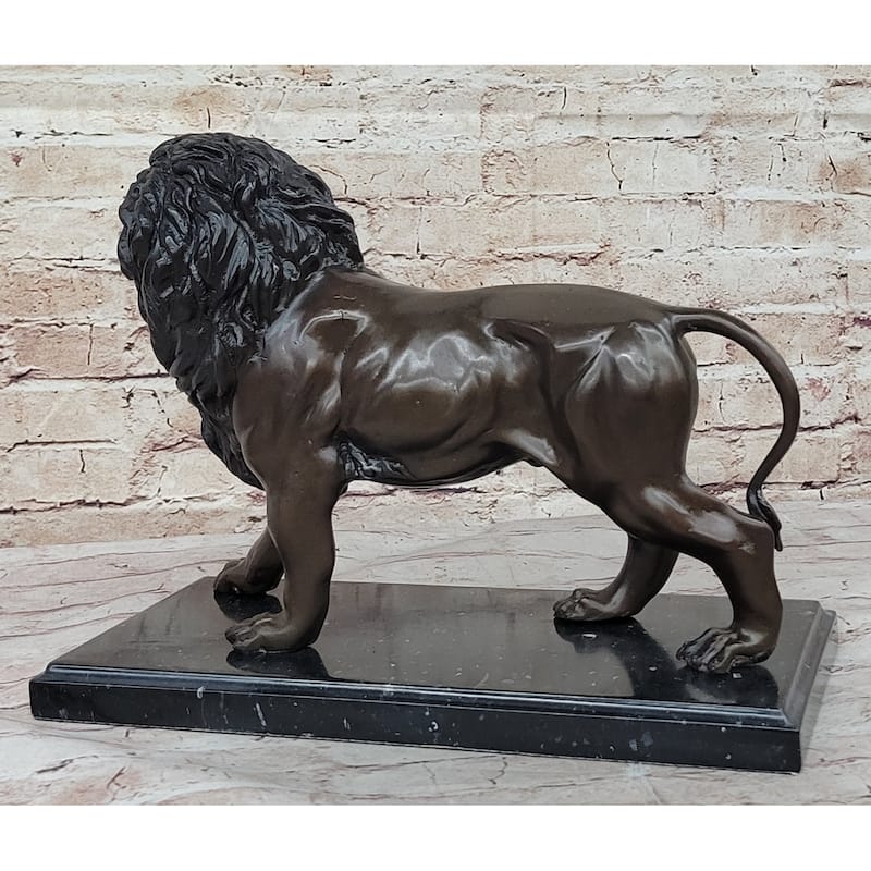 J. Moigniez Bronze Guardian Lion Statue Sculpture Figure On Marble Base 11 Inches X 14 Inches