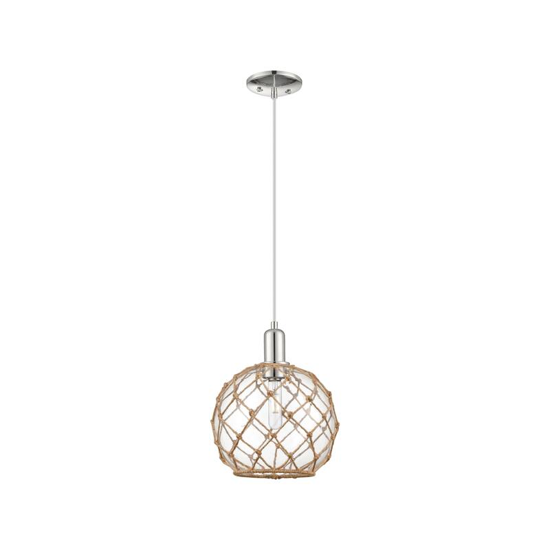 Innovations Lighting Endless Possibilities Arcadia - Farmhouse Rope - 1 Light 10" Cord Hung Mini Pendant - Clear Glass with Brown Rope/Polished Nickel