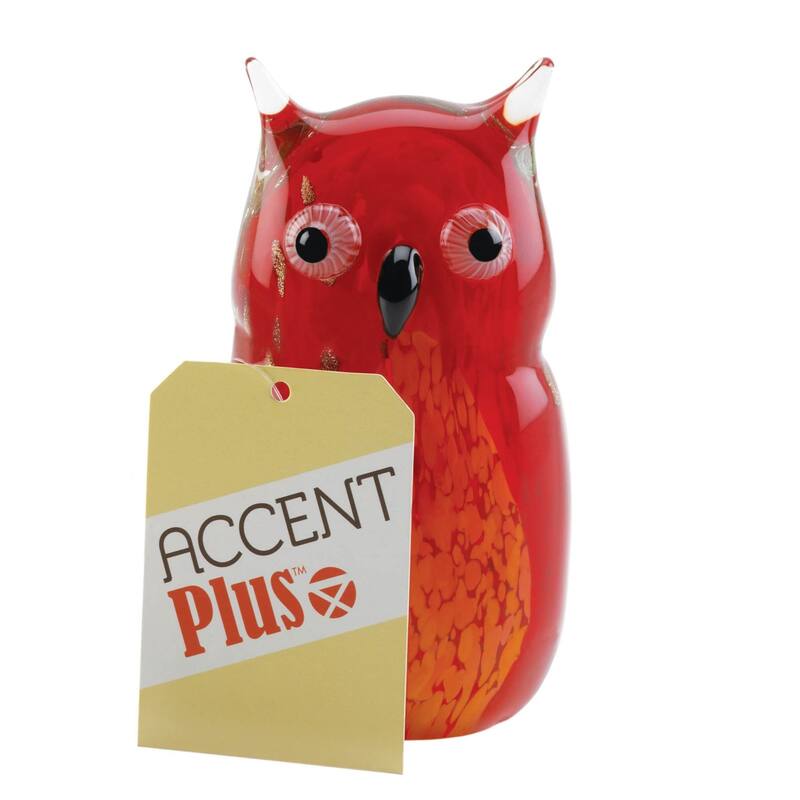 Standing Owl Art Outdoor Statue - 7.75" - Red and Orange
