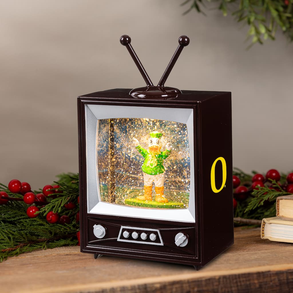 Univ of Oregon 8 in. Vintage TV Light Up Water Lantern Snow Globe