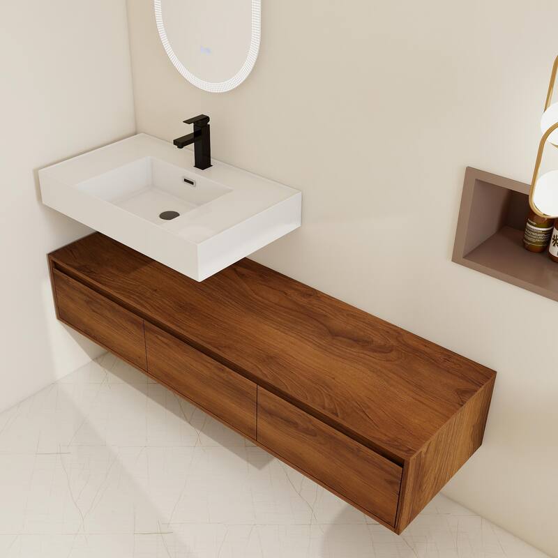 BNK 30/60 inch Floating Single/Double Sink Bathroom Vanity with Soft Close Drawer