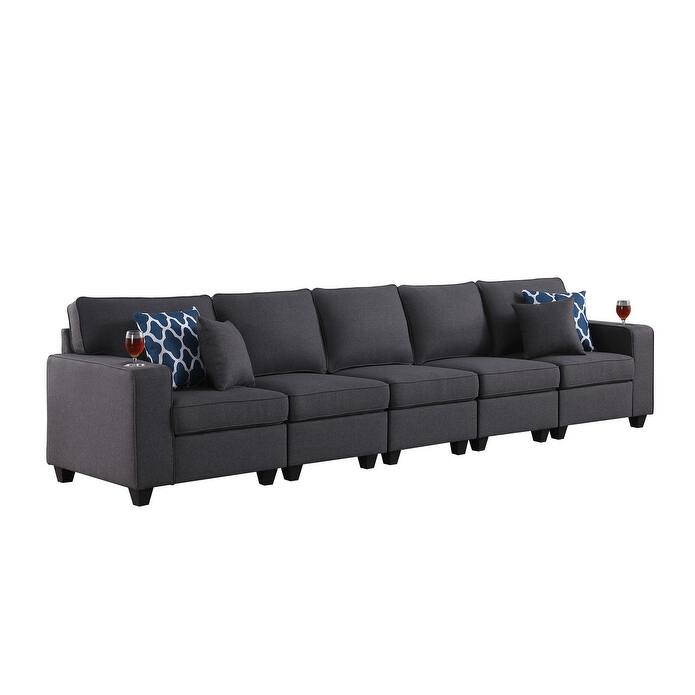 Cooper Linen 5-Seater Sofa with Cupholder