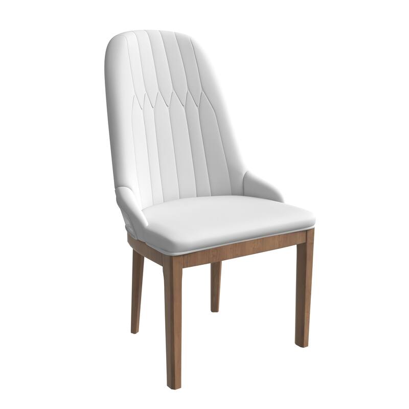 Leather Dining Chair with Rubberwood Legs Side Charis Sleek Diamond Stitching Back - White