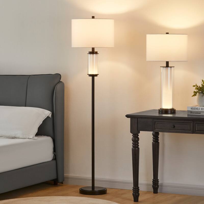 KAWOTI 26.75" Modern Glass Table Lamp with Night Light - H26.75"