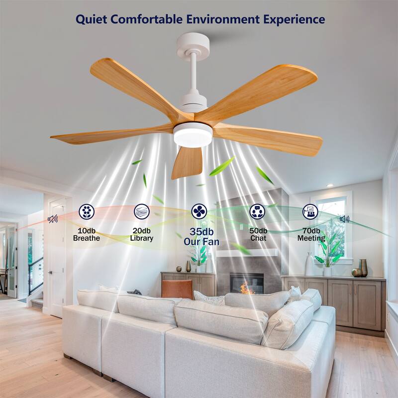 52" Ceiling Fans With Lights and Remote Control, Dimmable LED, 5 Solid Wood Blades,for Bedroom, Living Room - 52 Inches