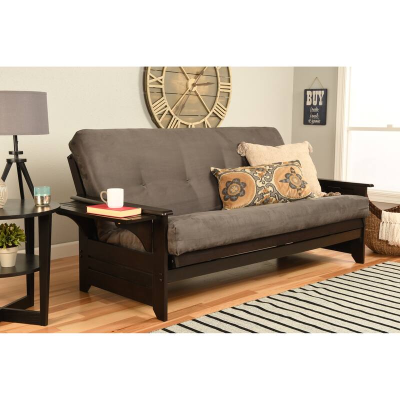 Copper Grove Dixie Espresso Full-size Futon Set with Bonded Leather Innerspring Mattress - Suede Gray