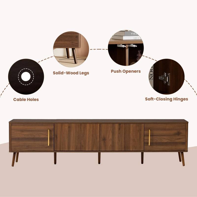 78" Modern TV Stand for TVs up to 85", with Fluted Doors, Cable Management, Soft-Closing Hinges & Solid Wood Legs
