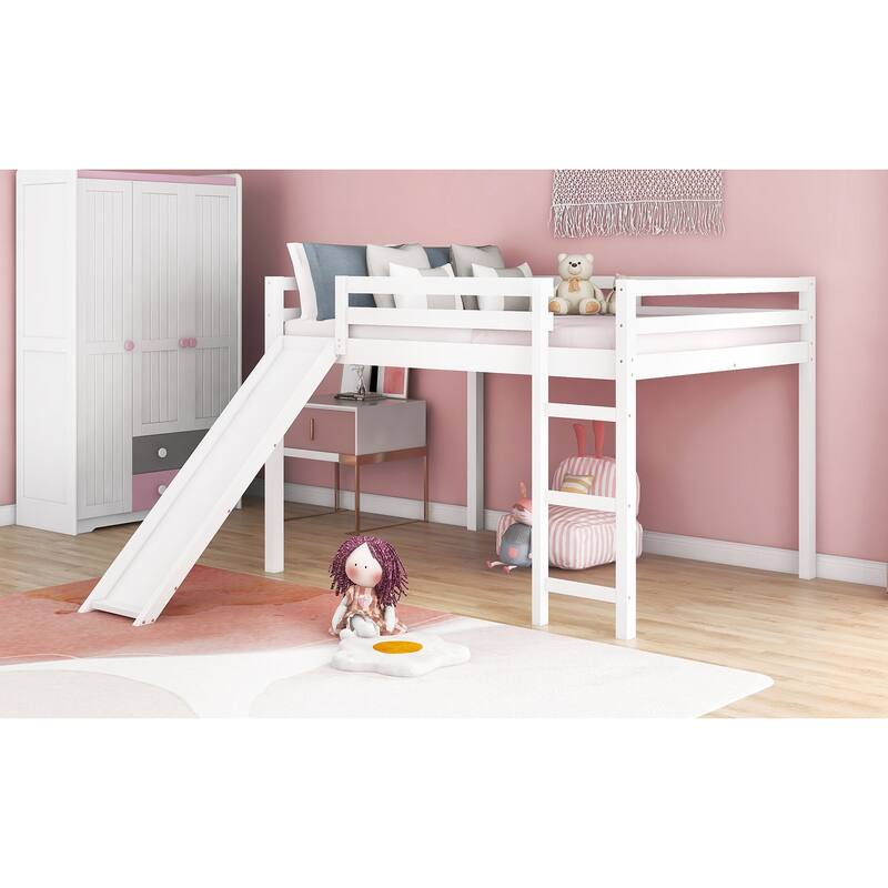 Multifunctional Full Size Loft Bed with Slide, White