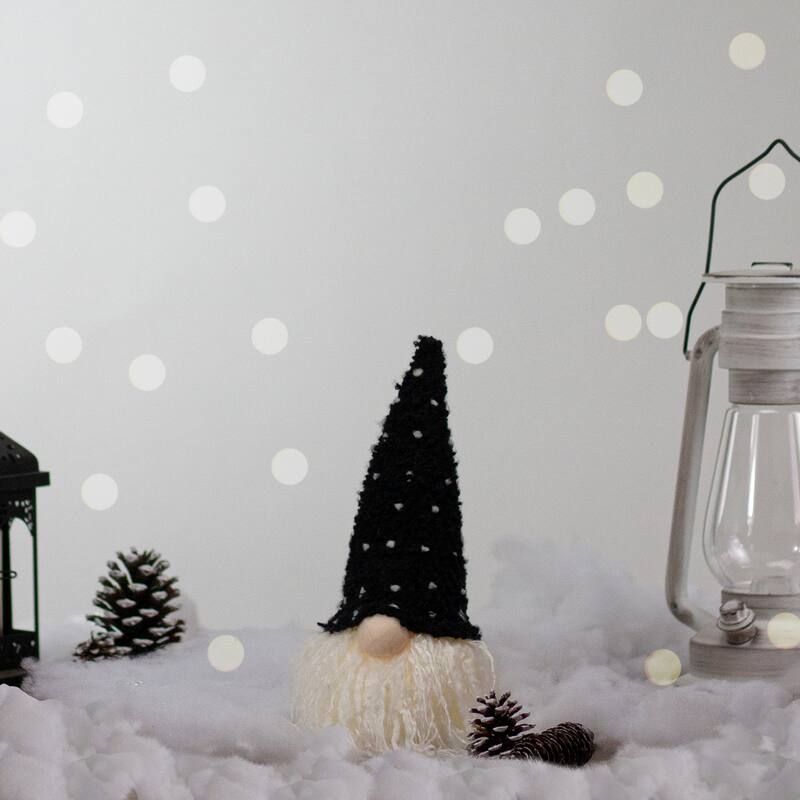 10" LED Lighted Black and White Polka Dot Knit Gnome Christmas Figure