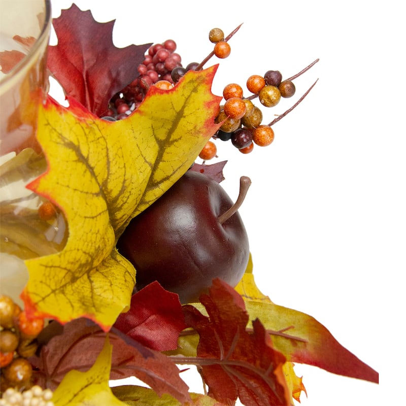 15" Fall Apple Berry Glass Hurricane Pillar Candle Holder Centerpiece