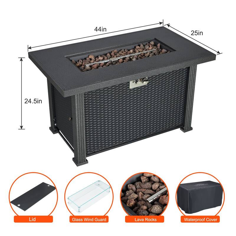 44 inch Patio Rectangle Propane Fire Pit Table with Rain Cover