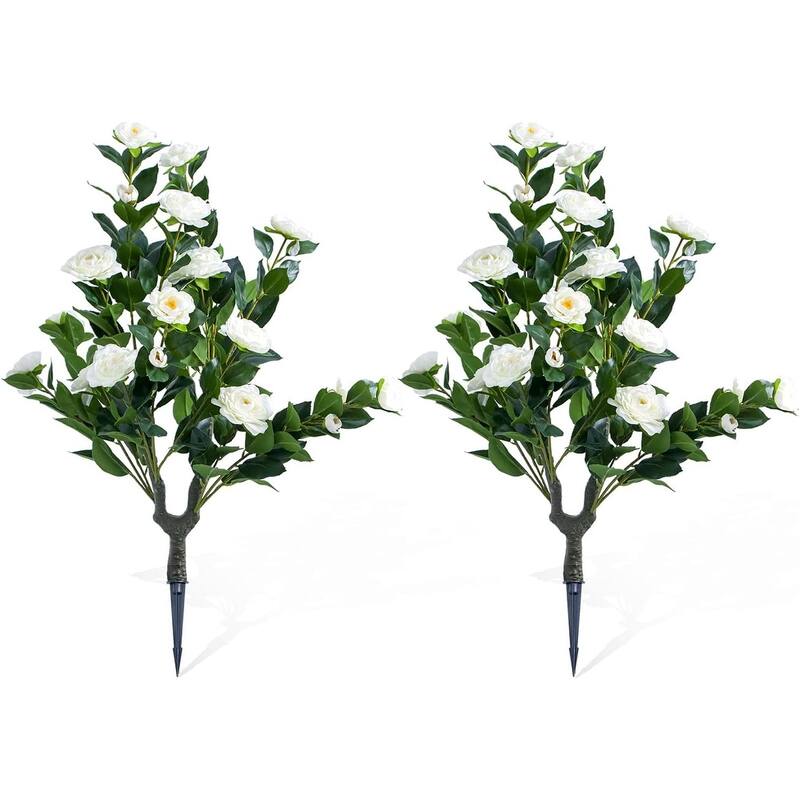 35.4" Artificial Topiary Flower with Ground Spike Set of 2,Artificial Trees with Camellia Flowers - White