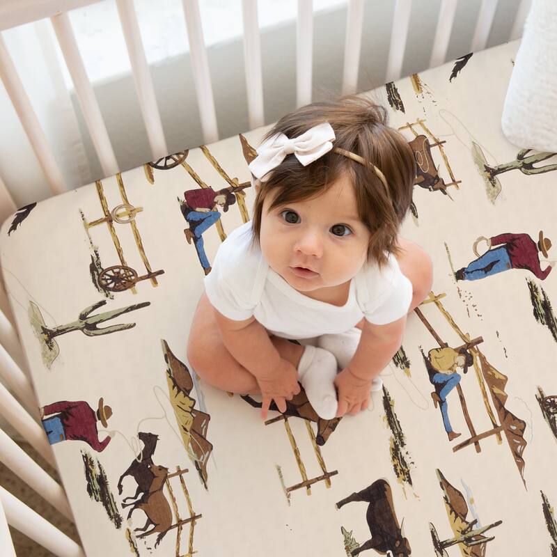 Sweet Jojo Designs Tan Brown Red Western Cowboy Boy 3 Pack Fitted Crib Sheets Wild West Horse Horseshoe Cow Animal Bandana Plaid
