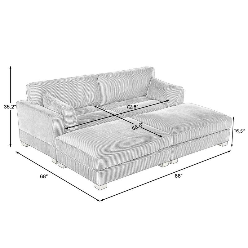 Modern Corduroy Modular Couch Sectional Sofa With Pillows