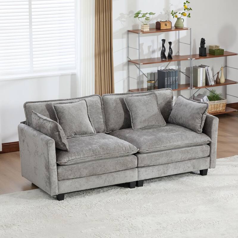 Roomfitters Large Upholstered Sofa Loveseat with Plush Cushions and Pillows, Modern Cloud Couch for Living Room