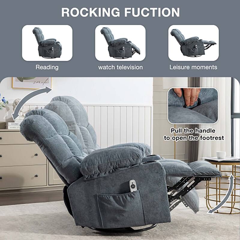 Oversized Massage Rocker Recliner Chair with 2 Cup Holders