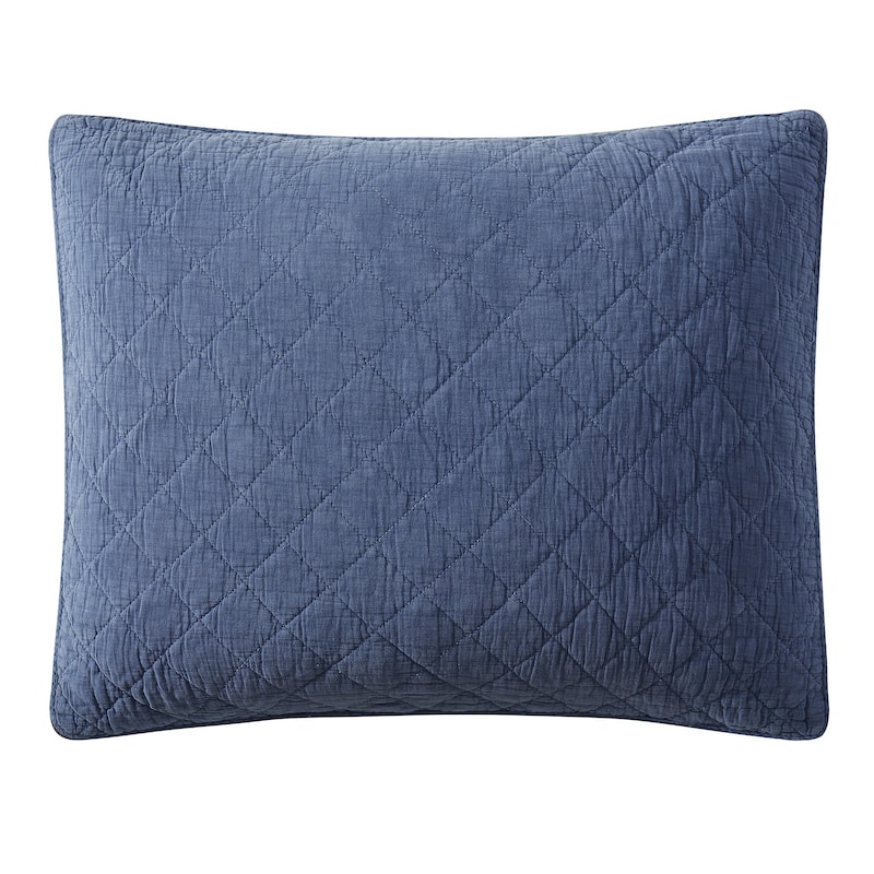 HiEnd Accents Stonewashed Cotton Gauze Traditional Style Solid Color Diamond Stitch 1 Piece Pillow Sham - French Blue - Standard