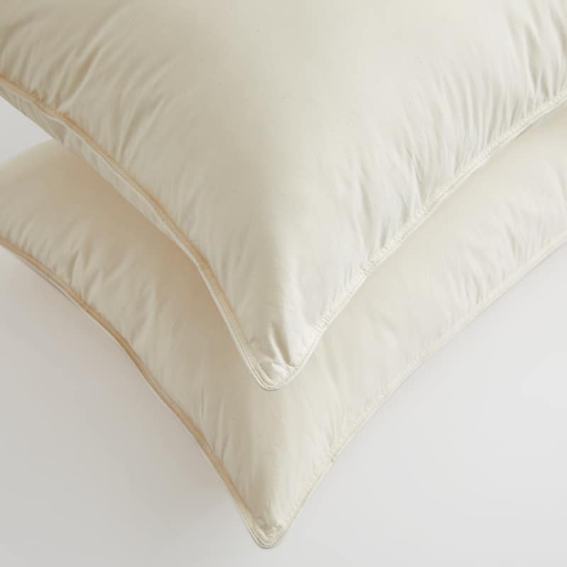 100% Organic Cotton Down Feather 4-Layer Gusseted Bed Pillow Set of 2 - White