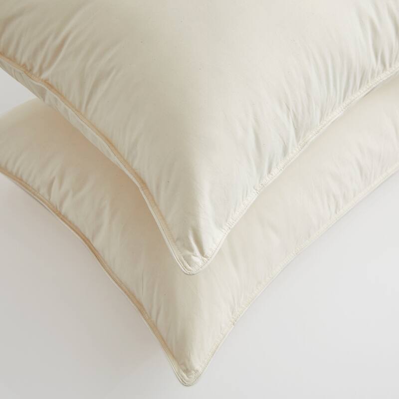 Set of 2 Organic Cotton Down Feather Bed Pillows for Sleeping, Pillow-in-a-pillow Design - White