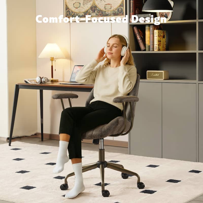 XIZZI Vintage Suede Fabric Office Chair with Armrests and Swivel Base