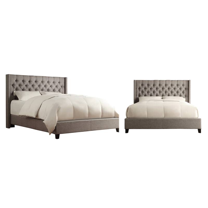 Detmold Wingback Button Tufted Queen Bed - Grey Platform - Queen