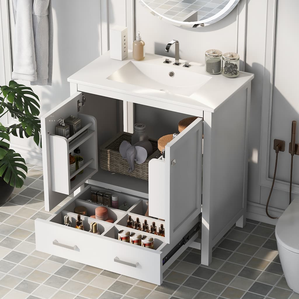 30"White Bathroom Vanity with Single Sink,Combo Cabinet Undermount Sink,Bathroom Storage Cabinet with 2 Doors and a Drawer