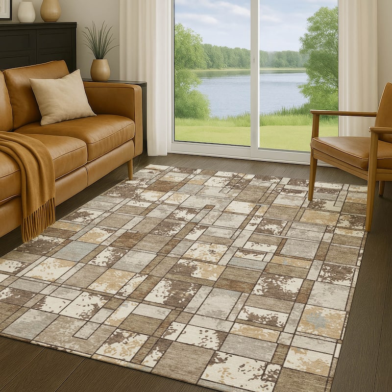 Machine Washable Indoor/ Outdoor Patchwork Chantille Rug