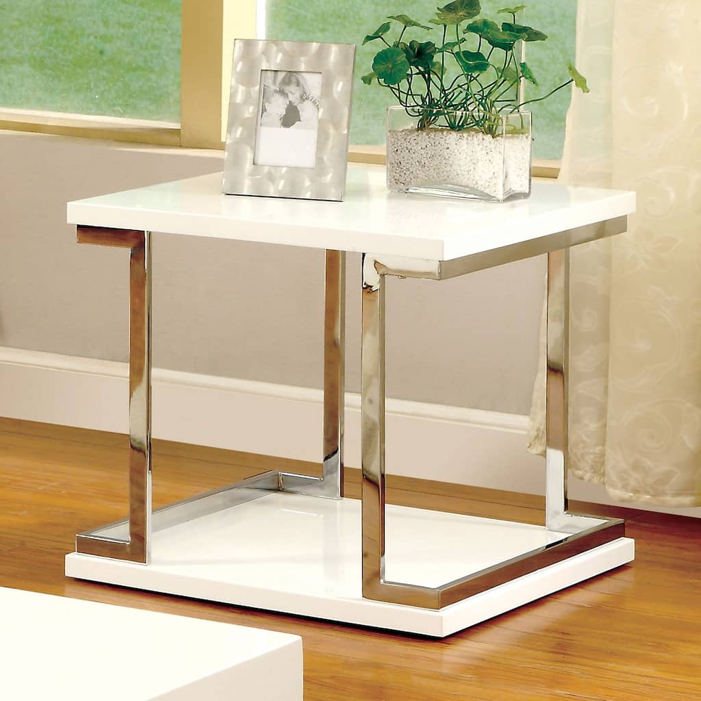 Contemporary Style 1pc End Table Bottom Shelf High Gloss Lacquer Coating Chrome Frame Accents Living Room Furniture