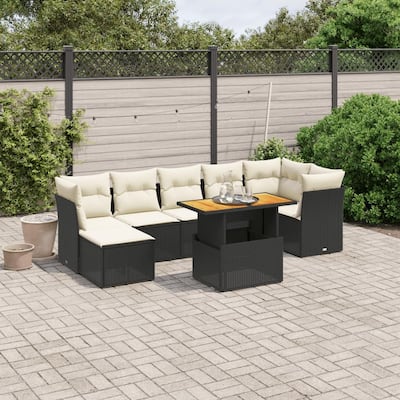 vidaXL Patio Sofa Set with Cushions Outdoor Furniture 8 Piece Poly Rattan - 21.7 x 39.4 x 28.7 in