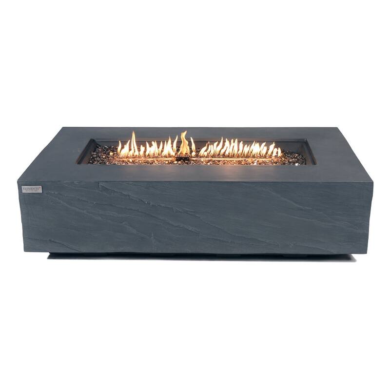 Elementi Plus Meteora Outdoor Fire Pit Table Concrete Rectangular 60000 BTU - 55.9 x 31.9 inches with Lid, Fire Glass, and Cover