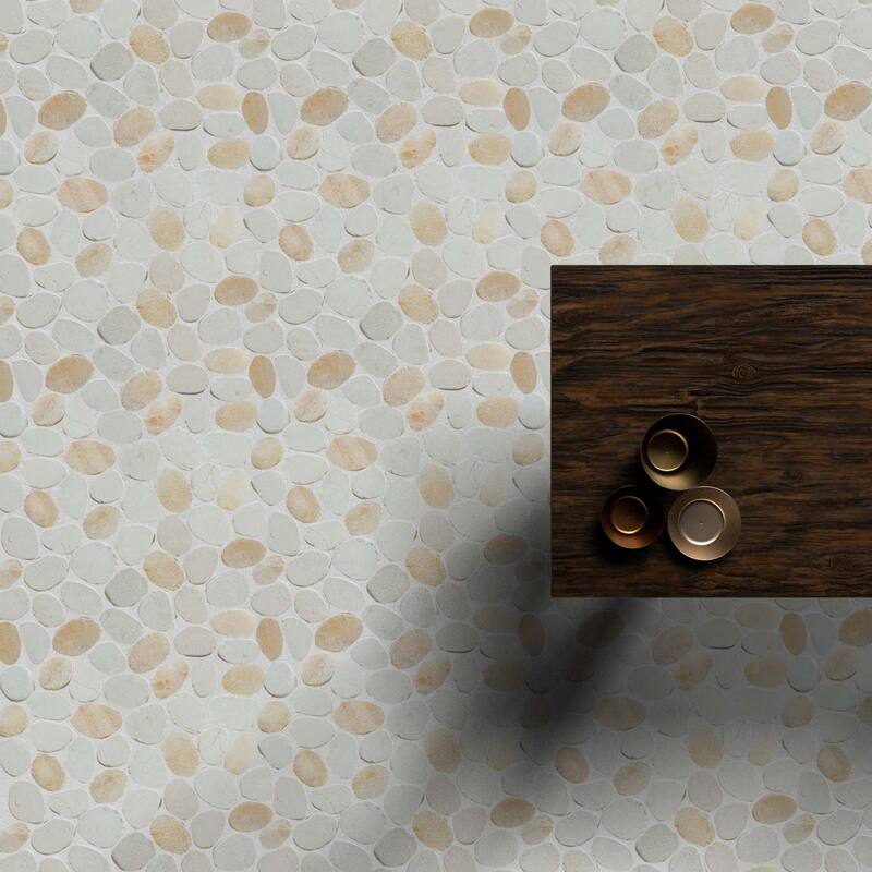 Oyster Sliced Pebble Mosaic, Backsplash Kitchen Walls, Shower and Bathroom Floors 12" X 12" (5 Sqft per case) - Case (5 Tiles)
