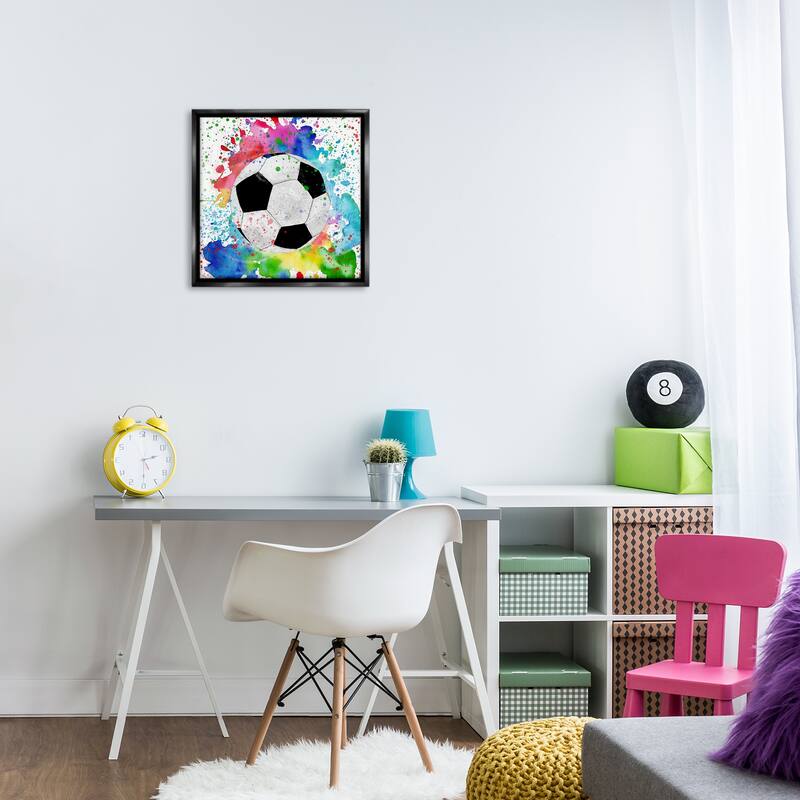 Stupell Vivid Splash & Soccer Ball Framed Floater Canvas Wall Art Design By Kim Allen