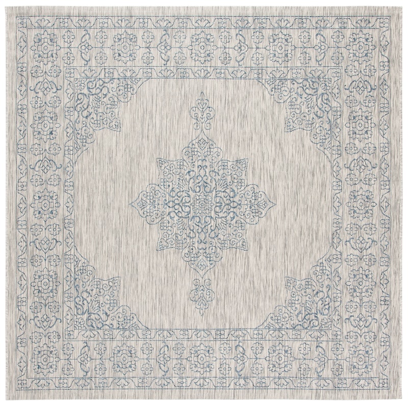 SAFAVIEH Courtyard Maralyn Indoor/ Outdoor Waterproof Patio Backyard Rug - 6'7" x 6'7" Square - Grey/Navy