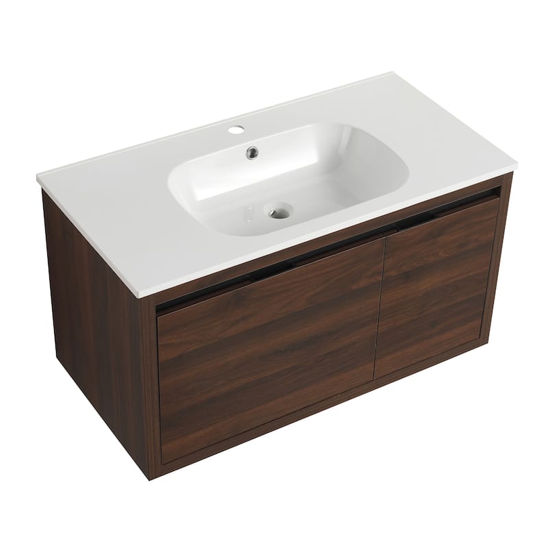 Topcraft Wall Mounted Bathroom Vanity with Sink - California Walnut - 36"