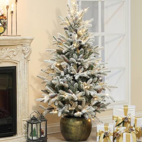 Pre-Lit 4.5Ft Flocked Artificial Christmas Porch Tree