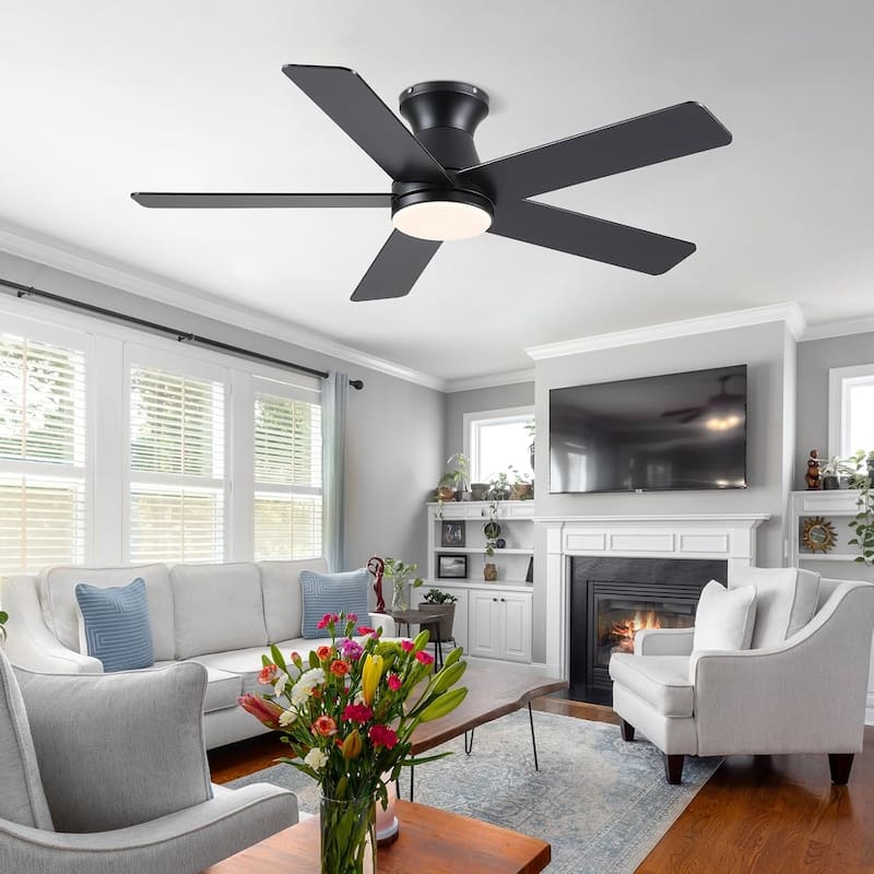 46"/52" Inches Flush Mount Modern Quiet Ceiling Fan with Light and Remote,5 Blades,for Living room,Bedroom