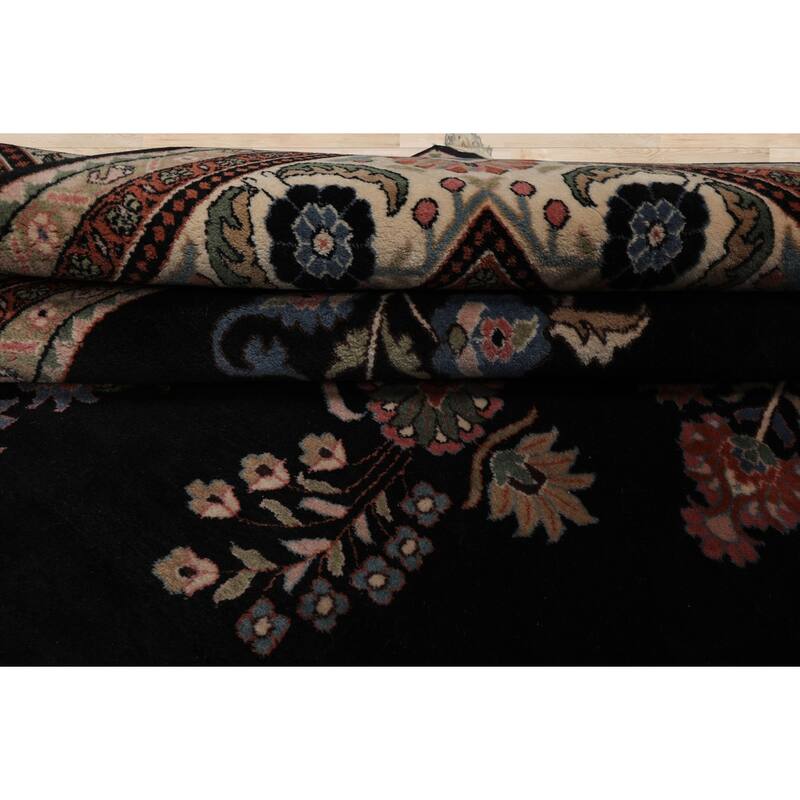 9x12 Hand Knotted New Zewland Wool Black Sarouk Plush Pile Area Rug - 9' x 12'