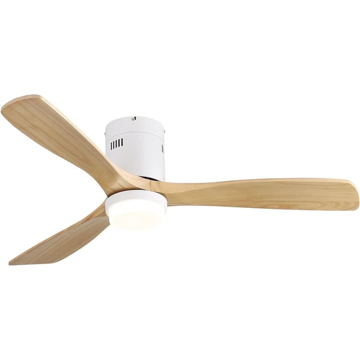 52 Inch Decorative Ceiling Fan With 6 Speed Remote White 3 Solid Wood Blades Reversible DC Motor For Living Room - White