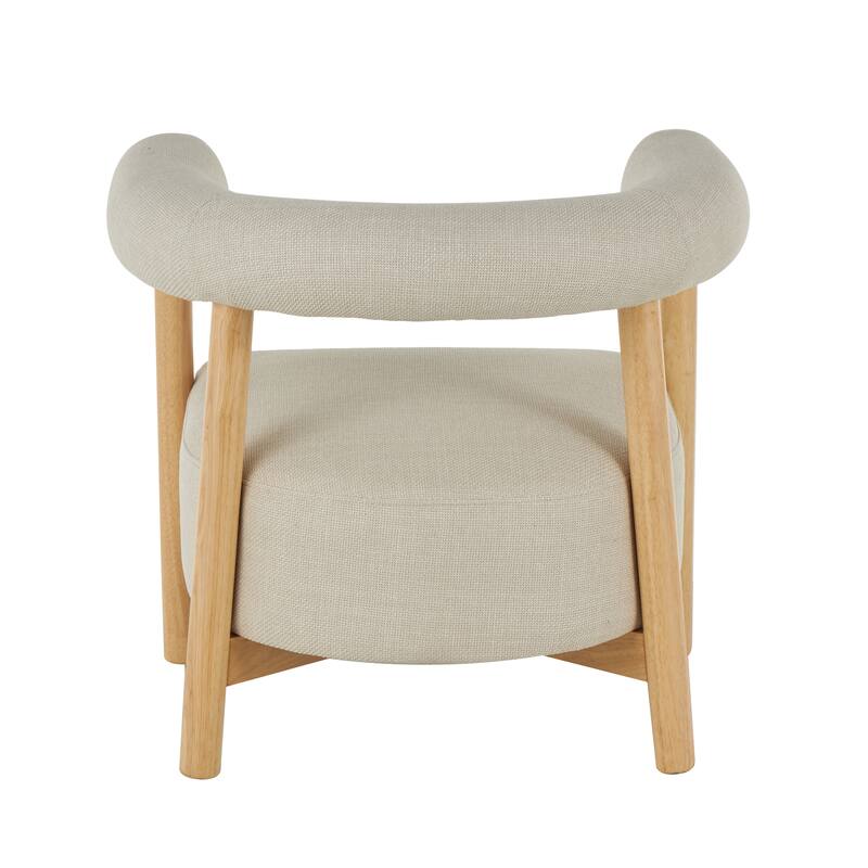 Polyester Curved Back Mid Century Modern Round Boucle Accent Chair with Light Brown Wood Frame - Beige - Roche River Decor